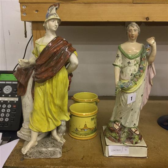 Pair Staffs figures & pair cach pots